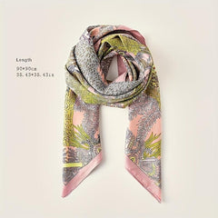 Floral Boho Style Neck Scarf Square Silky Scarf French Retro Style for Women