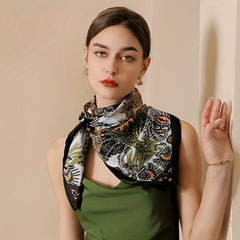 Floral Boho Style Neck Scarf Square Silky Scarf French Retro Style for Women