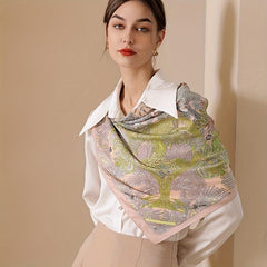 Floral Boho Style Neck Scarf Square Silky Scarf French Retro Style for Women