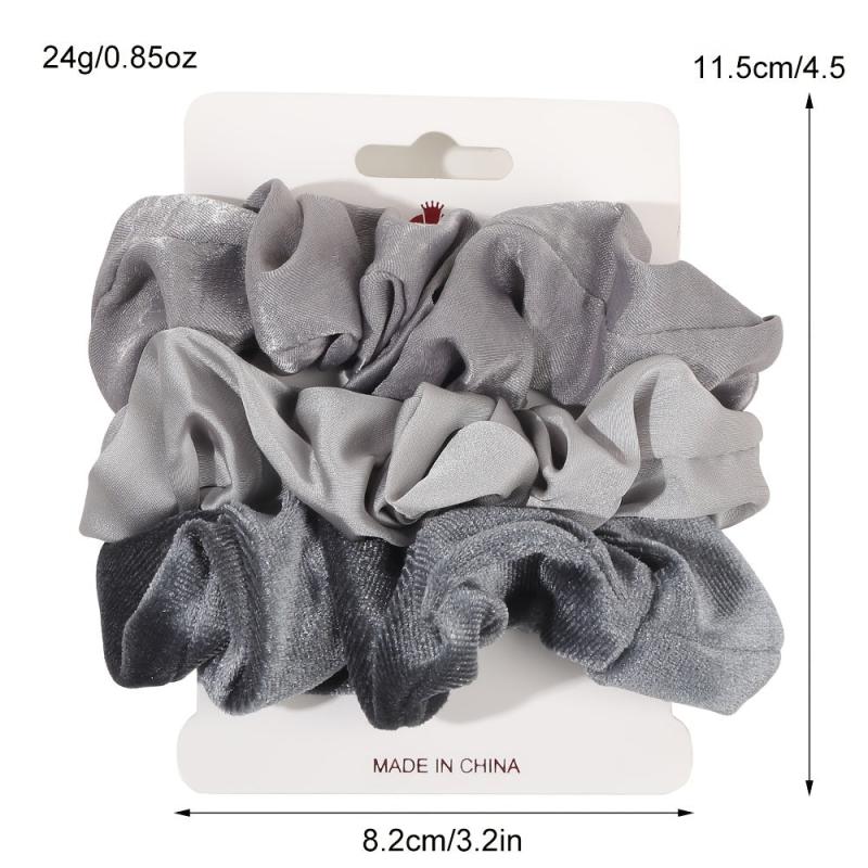 3pcs Satin Leopard Pattern Scrunchies Hair Tie Solid Ponytail Holder