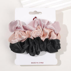 3pcs Satin Leopard Pattern Scrunchies Hair Tie Solid Ponytail Holder