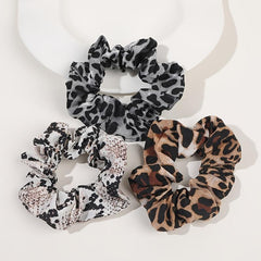 3pcs Satin Leopard Pattern Scrunchies Hair Tie Solid Ponytail Holder