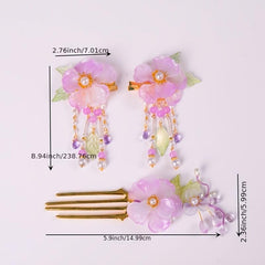 Vintage Flower Leaf Tassel Hairpin Hair Comb Clip Barrette Chinese Style