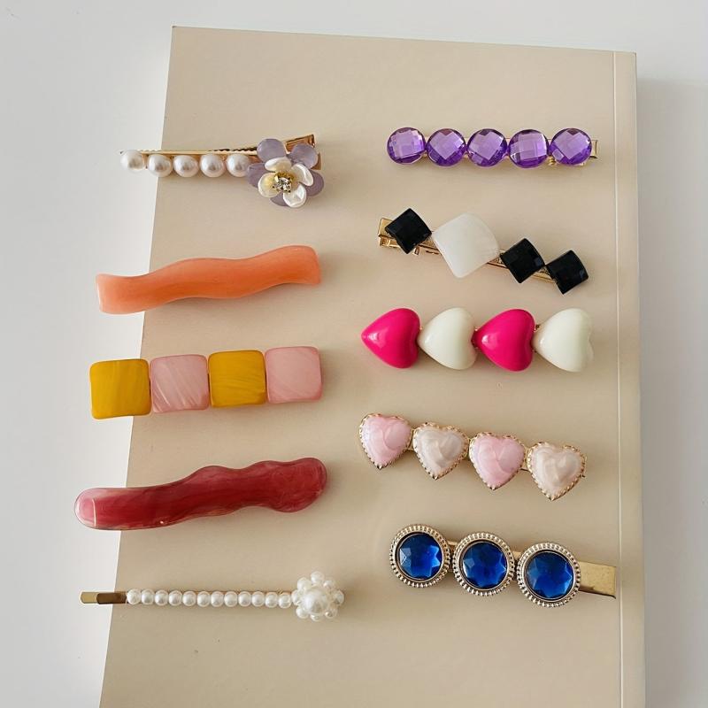 10pcs Crystal Pearl Duck Billed Hair Clip for Women Girls