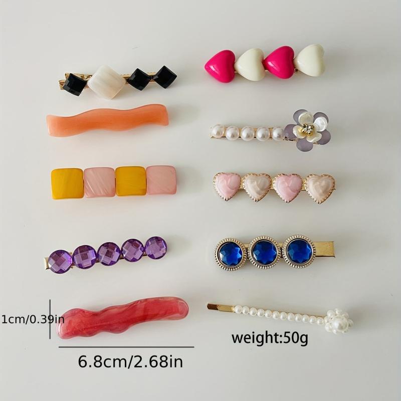 10pcs Crystal Pearl Duck Billed Hair Clip for Women Girls