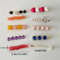 10pcs Crystal Pearl Duck Billed Hair Clip for Women Girls