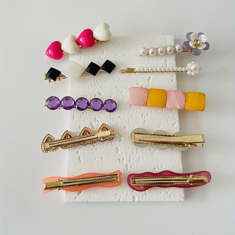 10pcs Crystal Pearl Duck Billed Hair Clip for Women Girls