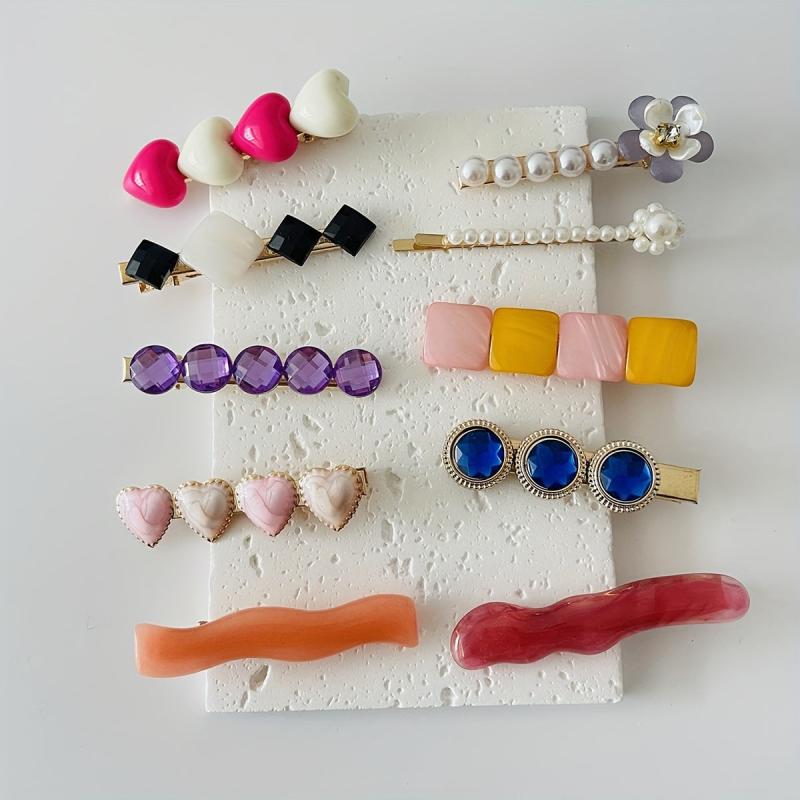10pcs Crystal Pearl Duck Billed Hair Clip for Women Girls