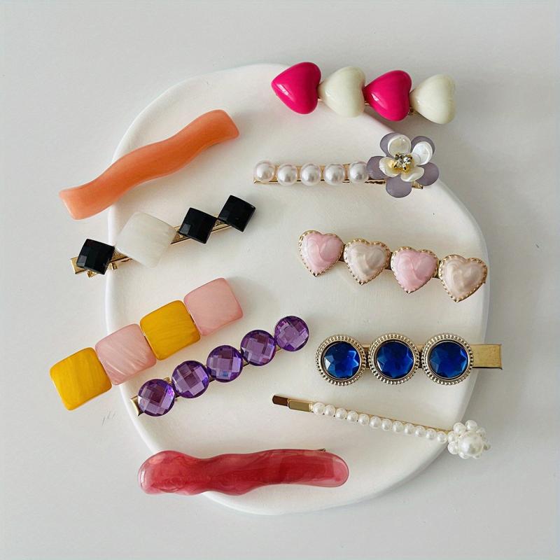 10pcs Crystal Pearl Duck Billed Hair Clip for Women Girls