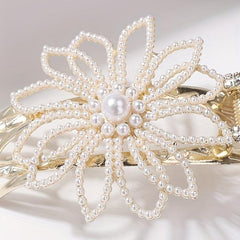 Faux Pearl Flower Duckbill Clip Large Hair Clip Rhinestone Hairclip