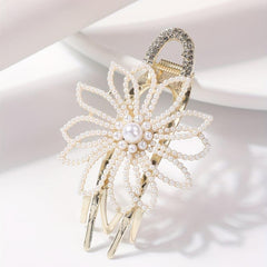 Faux Pearl Flower Duckbill Clip Large Hair Clip Rhinestone Hairclip