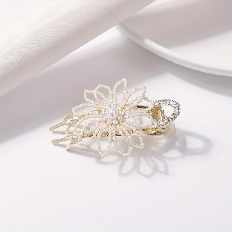 Faux Pearl Flower Duckbill Clip Large Hair Clip Rhinestone Hairclip