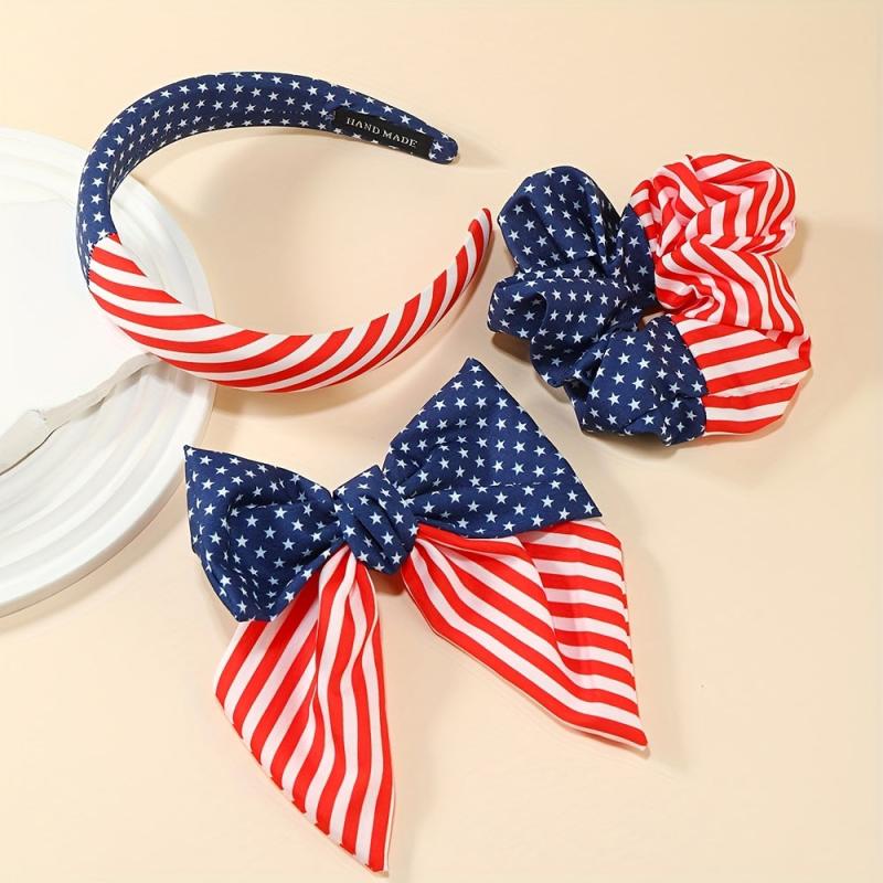 American Flag Hair Accessories Head Hoop Sweet Bow Clip Striped Star Scrunchies