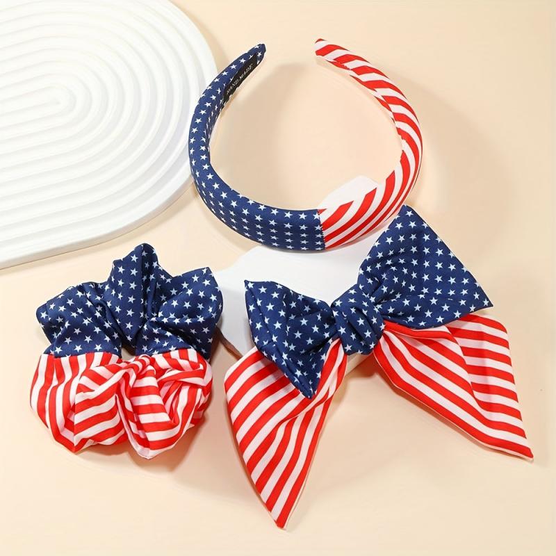 American Flag Hair Accessories Head Hoop Sweet Bow Clip Striped Star Scrunchies