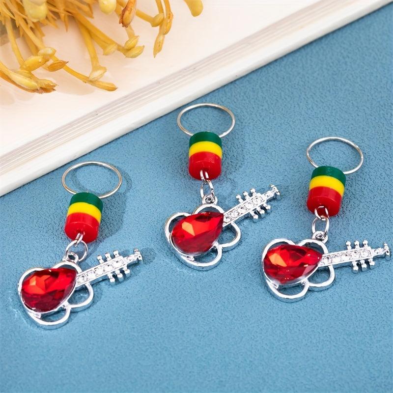 10pcs Crystal Guitar Shape Braid Hair Beads Rainbow Dreadlock Hair Ring