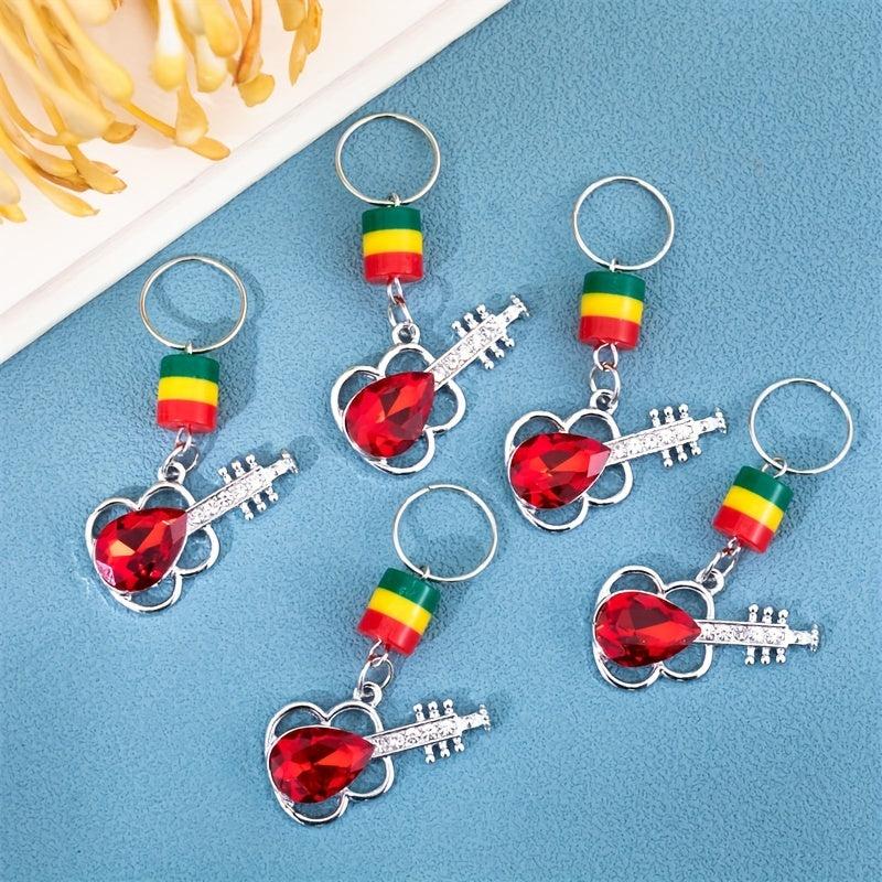 10pcs Crystal Guitar Shape Braid Hair Beads Rainbow Dreadlock Hair Ring