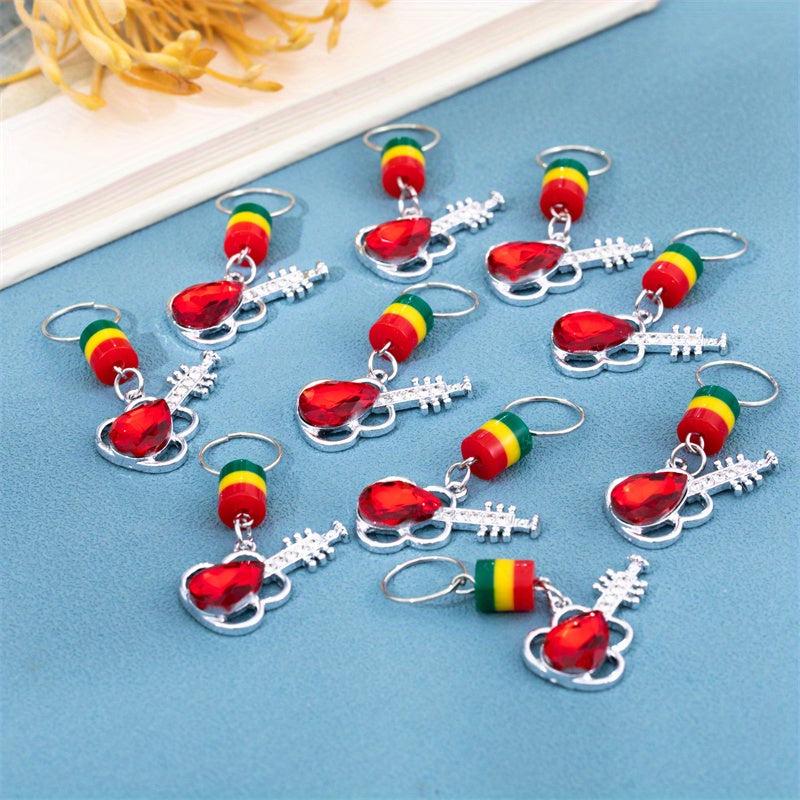 10pcs Crystal Guitar Shape Braid Hair Beads Rainbow Dreadlock Hair Ring