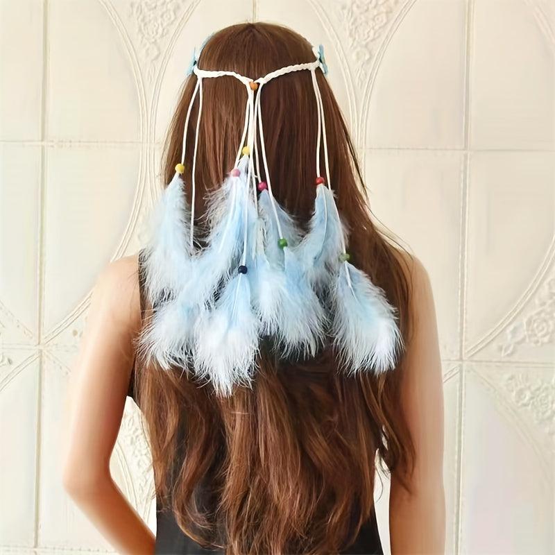 Boho Feather Tassel Headband Seaside Vacation Hair Accessory