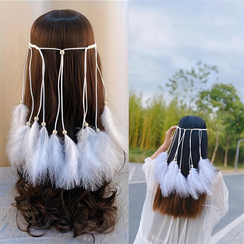 Boho Feather Tassel Headband Seaside Vacation Hair Accessory