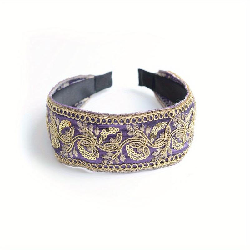 Chinese Style Headband Flower Leaf Berry Embroidery Wide Head Hoop