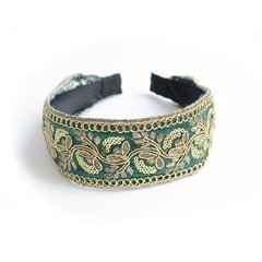 Chinese Style Headband Flower Leaf Berry Embroidery Wide Head Hoop