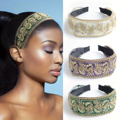 Chinese Style Headband Flower Leaf Berry Embroidery Wide Head Hoop
