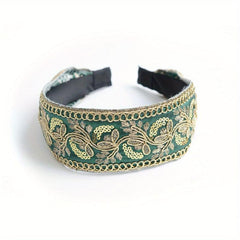 Chinese Style Headband Flower Leaf Berry Embroidery Wide Head Hoop