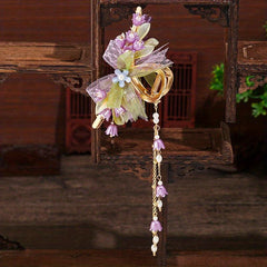 Chinese Style Flower Hair Claw With Tassel Ponytail Holder