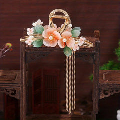 Chinese Style Flower Hair Claw With Tassel Ponytail Holder