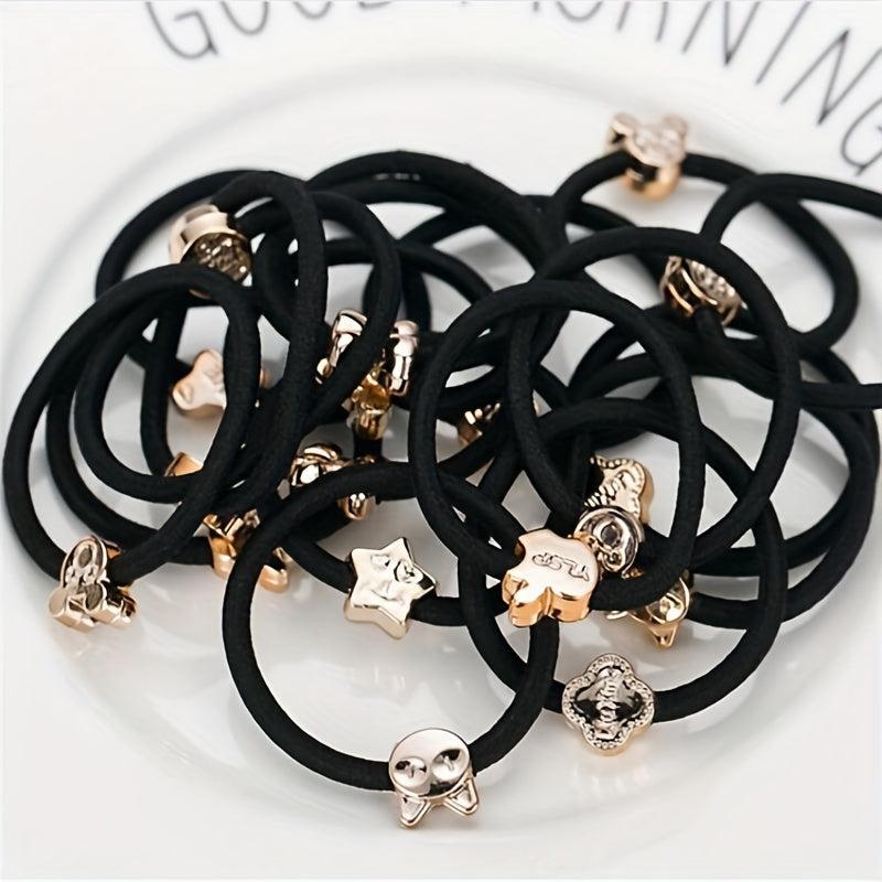 20pcs Golden Bead Hair Loop Elastic Rubber Band Hair Accessories