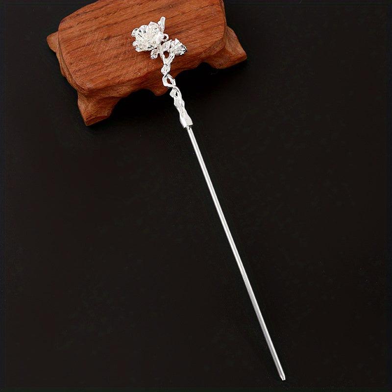 Camellia Flower Hair Pin Retro Hair Stick Metal Hair Bun Maker