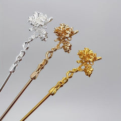 Camellia Flower Hair Pin Retro Hair Stick Metal Hair Bun Maker