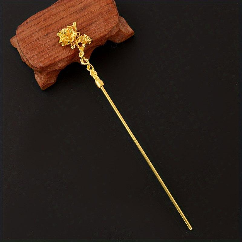 Camellia Flower Hair Pin Retro Hair Stick Metal Hair Bun Maker