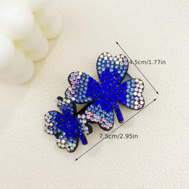 Sparkling Four Leaf Clover Hair Clip Vintage Style Glitter Duck Billed Clip