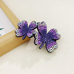 Sparkling Four Leaf Clover Hair Clip Vintage Style Glitter Duck Billed Clip
