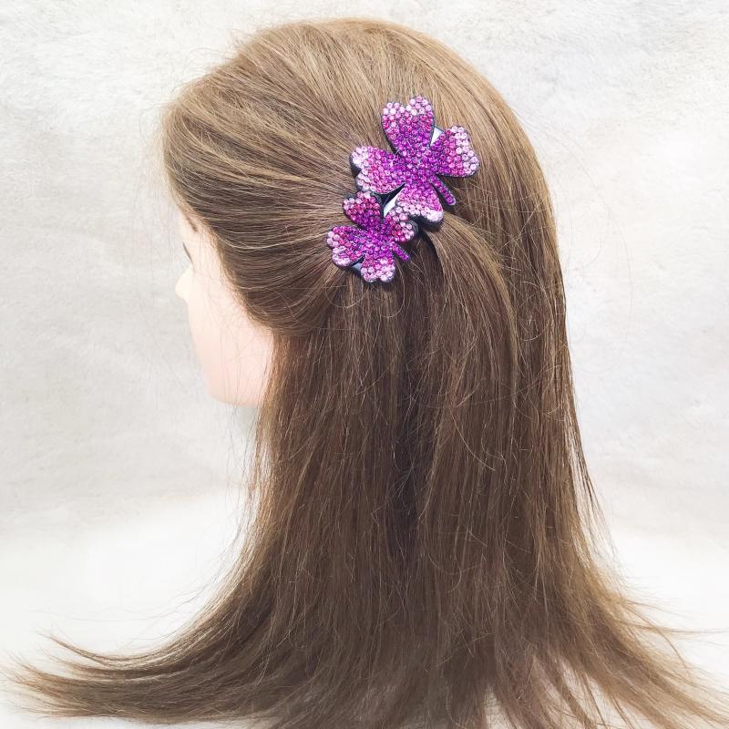 Sparkling Four Leaf Clover Hair Clip Vintage Style Glitter Duck Billed Clip