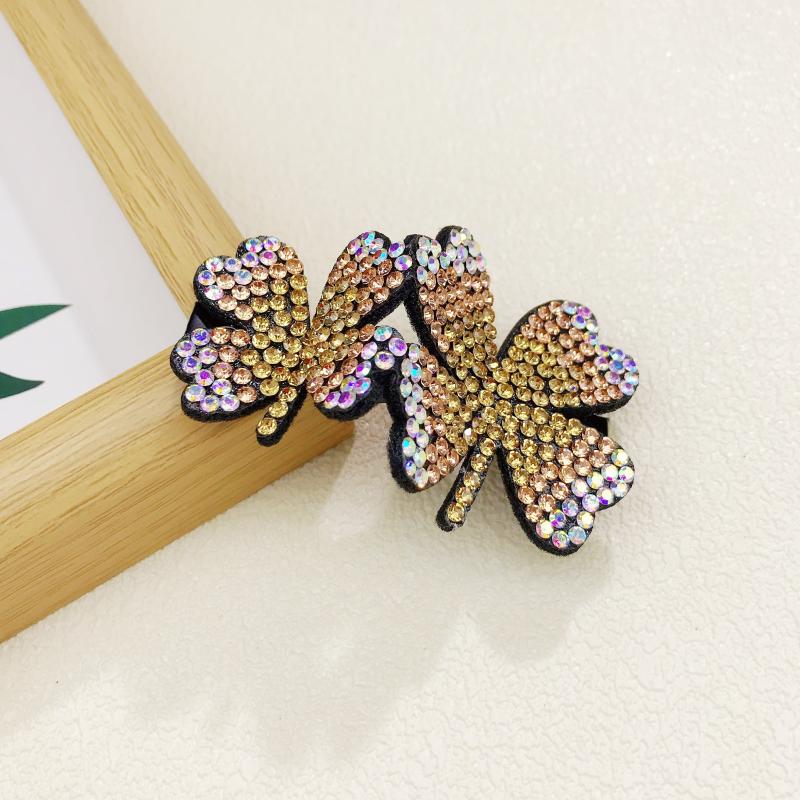 Sparkling Four Leaf Clover Hair Clip Vintage Style Glitter Duck Billed Clip