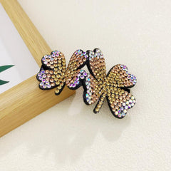 Sparkling Four Leaf Clover Hair Clip Vintage Style Glitter Duck Billed Clip