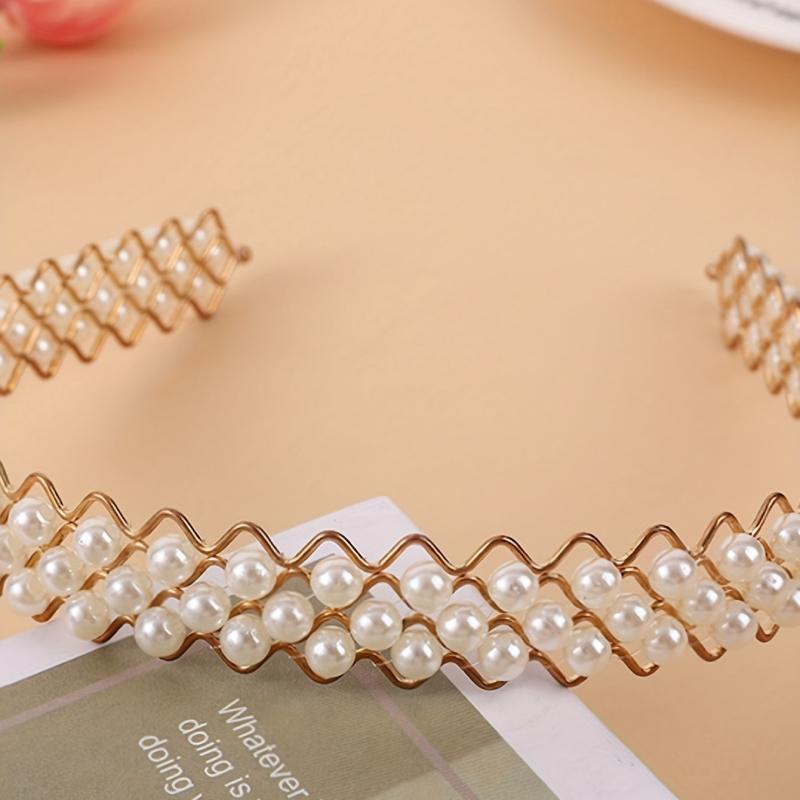 Faux Pearl Wavy Headband Metal Headdress Hair Band Hair Accessories