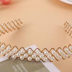 Faux Pearl Wavy Headband Metal Headdress Hair Band Hair Accessories