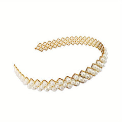 Faux Pearl Wavy Headband Metal Headdress Hair Band Hair Accessories