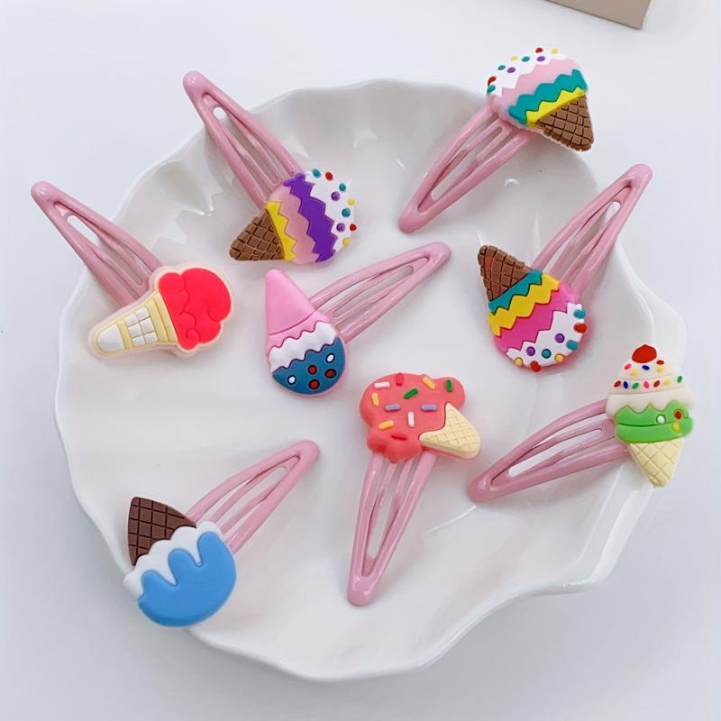 Y2K Cartoon Ice Cream Hair Clips Snap Clip PVC Hair Slides Clip