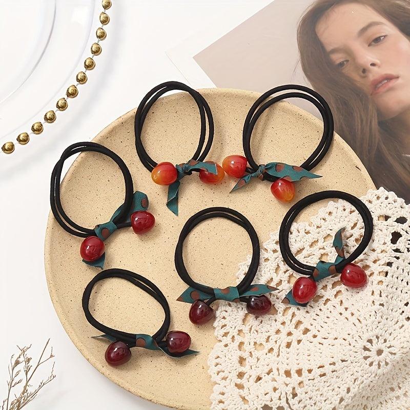 Cherry Decor Hair Rope Elastic Hair Tie Ponytail Rubber Band
