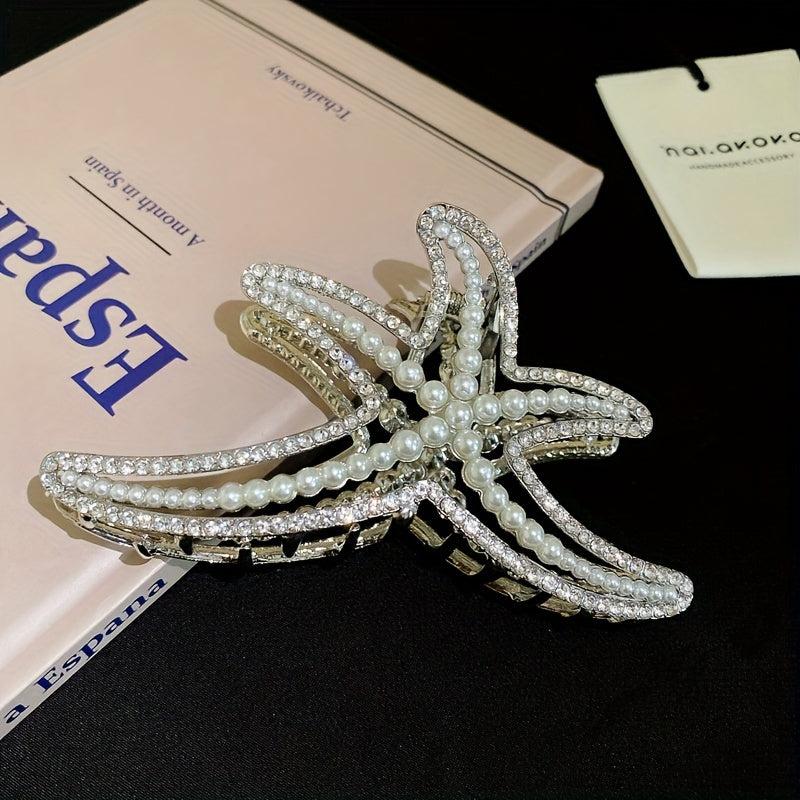 Starfish Claw Clip Pearl Rhinestone Metal Hair Claw