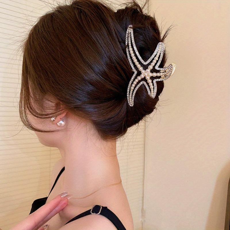 Starfish Claw Clip Pearl Rhinestone Metal Hair Claw