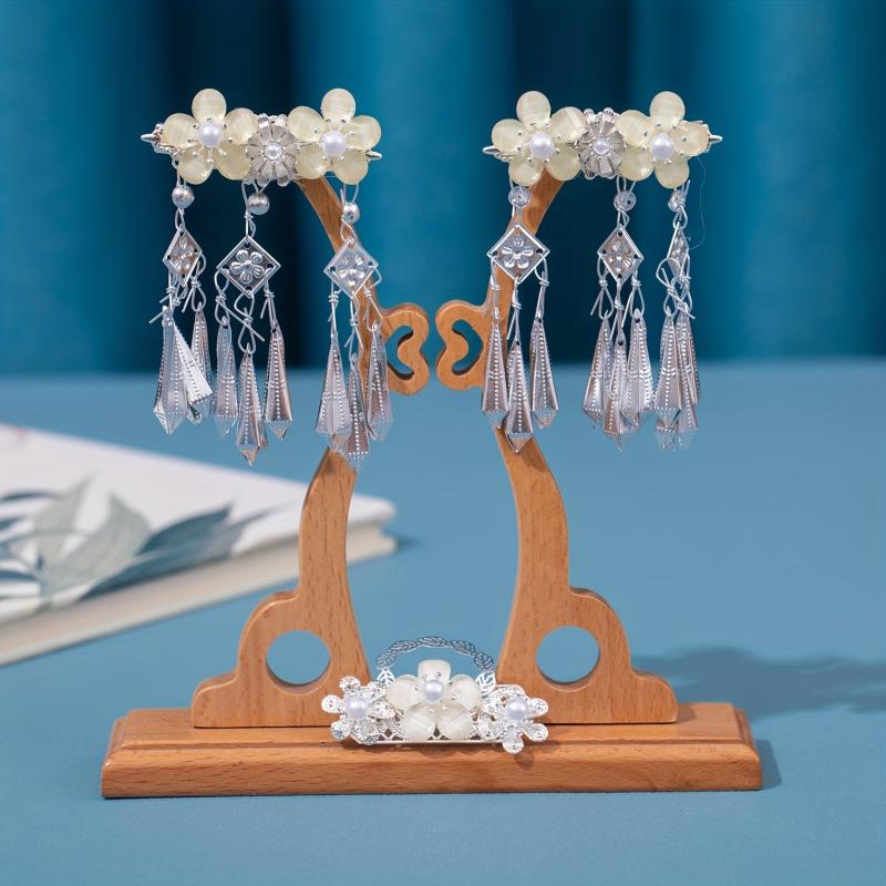 Ancient Style Headdress Silvery Hair Clip Set with Tassel
