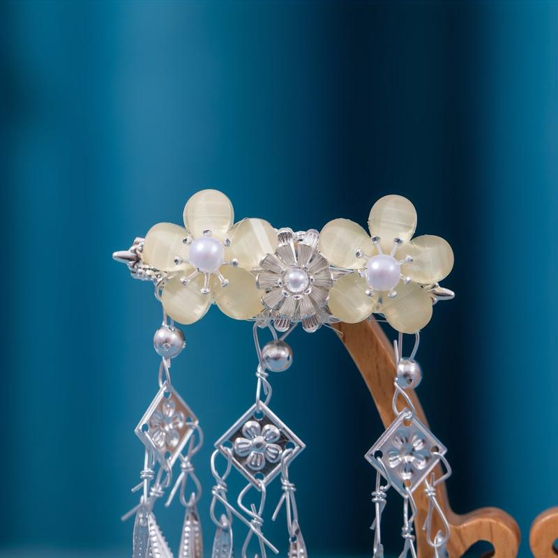 Ancient Style Headdress Silvery Hair Clip Set with Tassel