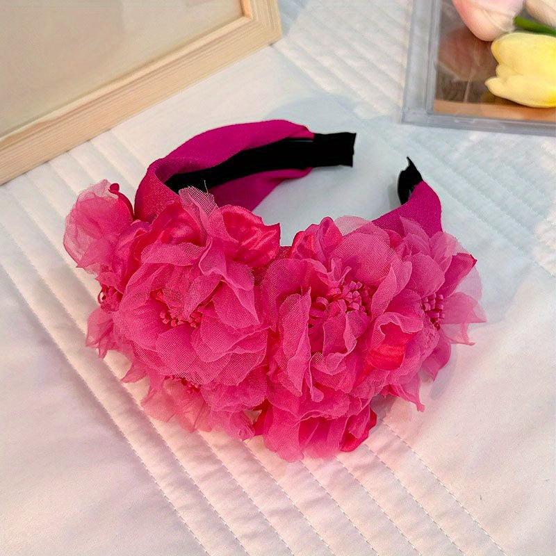 Boho Wide Headband For Women Girls Simulation Flower Head Hoop