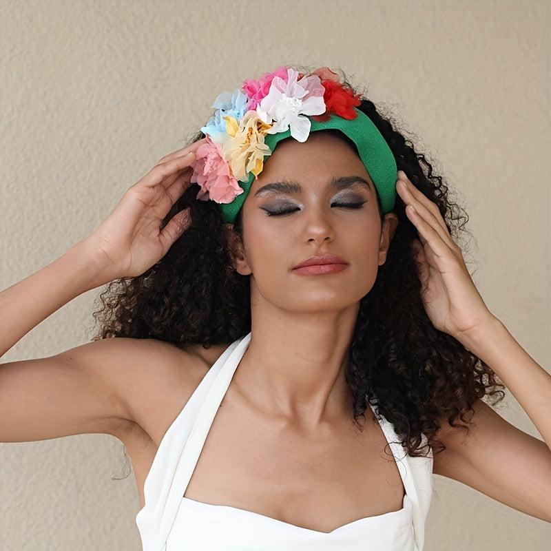 Boho Wide Headband For Women Girls Simulation Flower Head Hoop