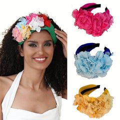 Boho Wide Headband For Women Girls Simulation Flower Head Hoop
